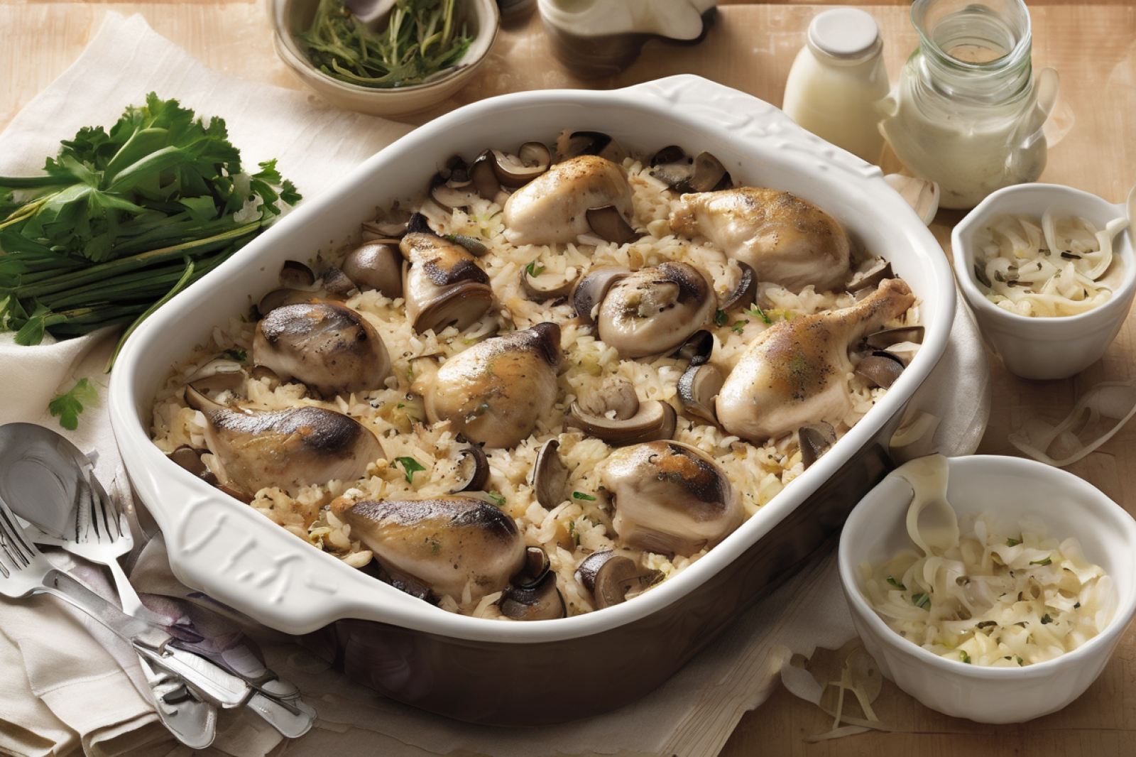 Herbed Chicken and Mushroom Rice Bake
