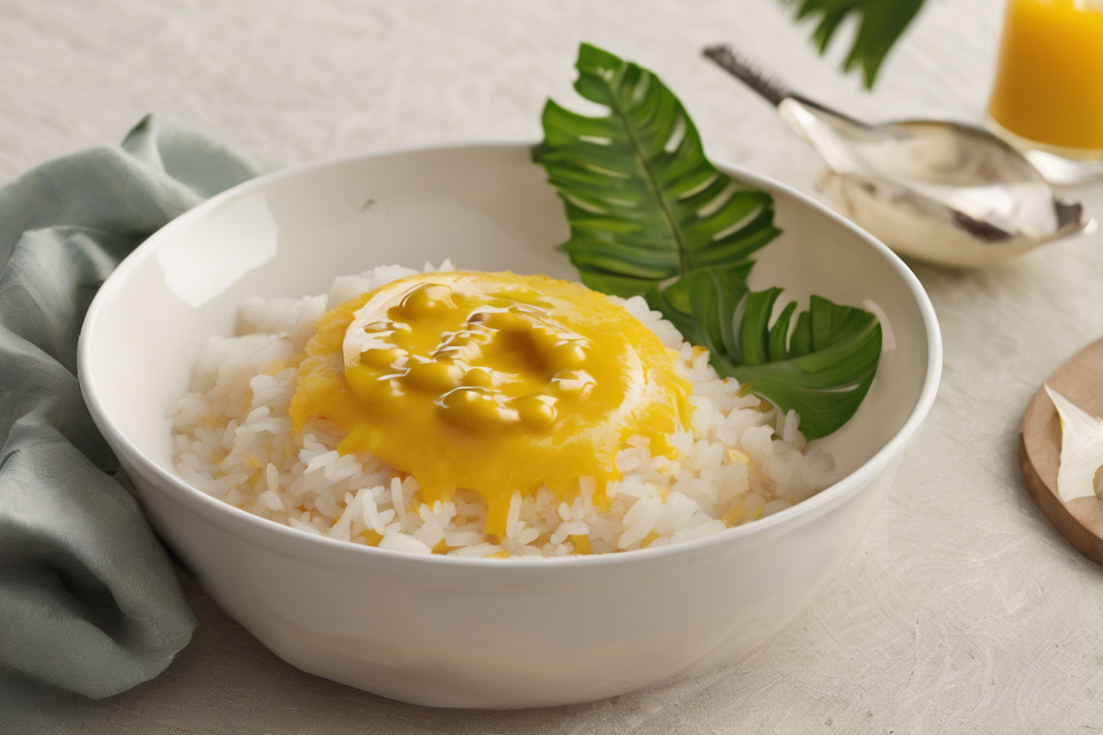 Tropical Coconut Rice with Passion Fruit Sauce