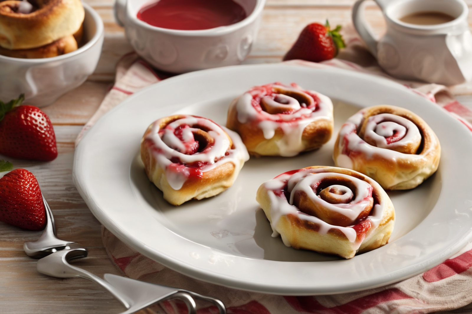 Cinnamon Rolls with Strawberry Drizzle
