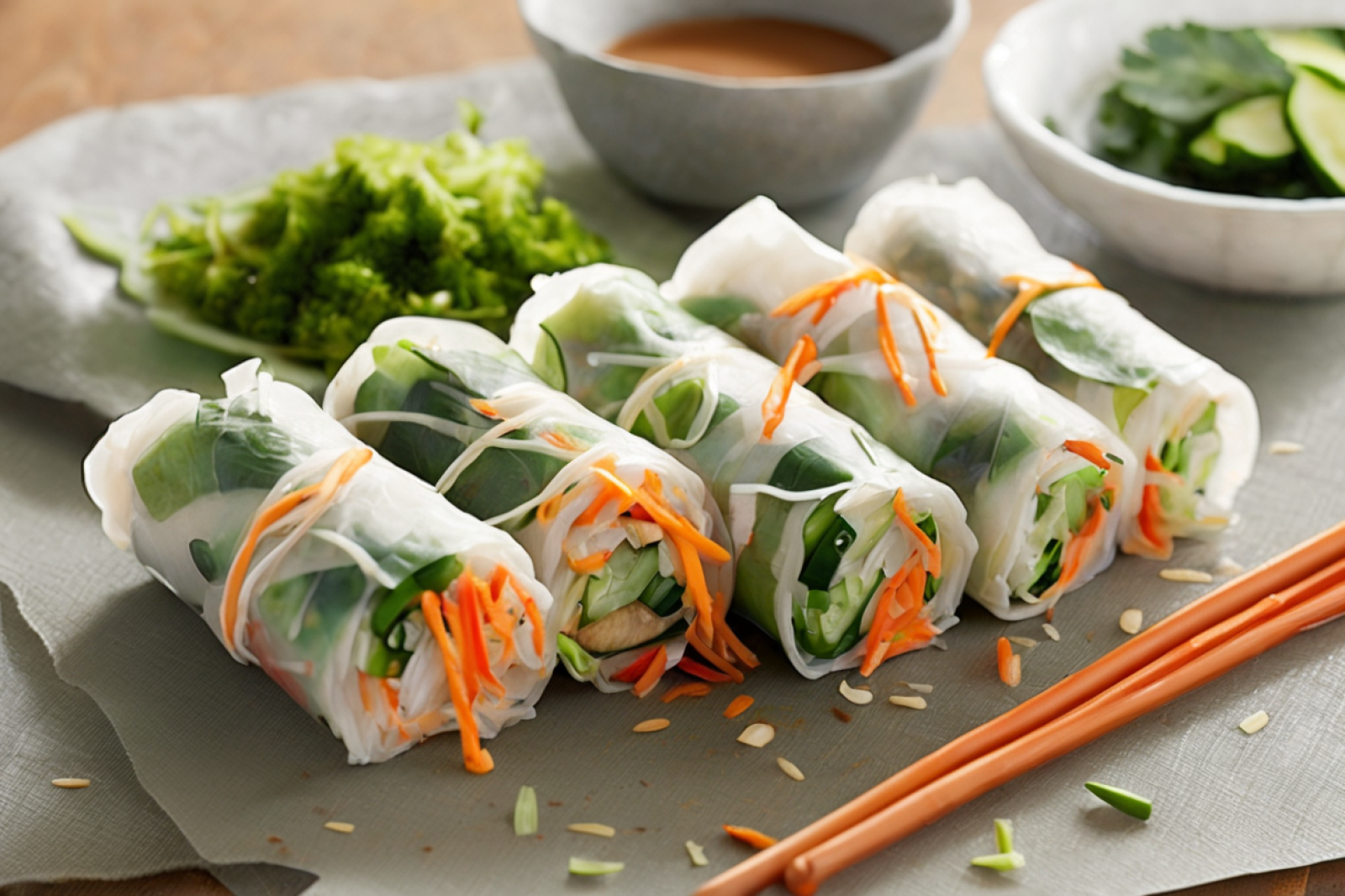 Crispy Veggie Rolls with Creamy Coconut Peanut Sauce