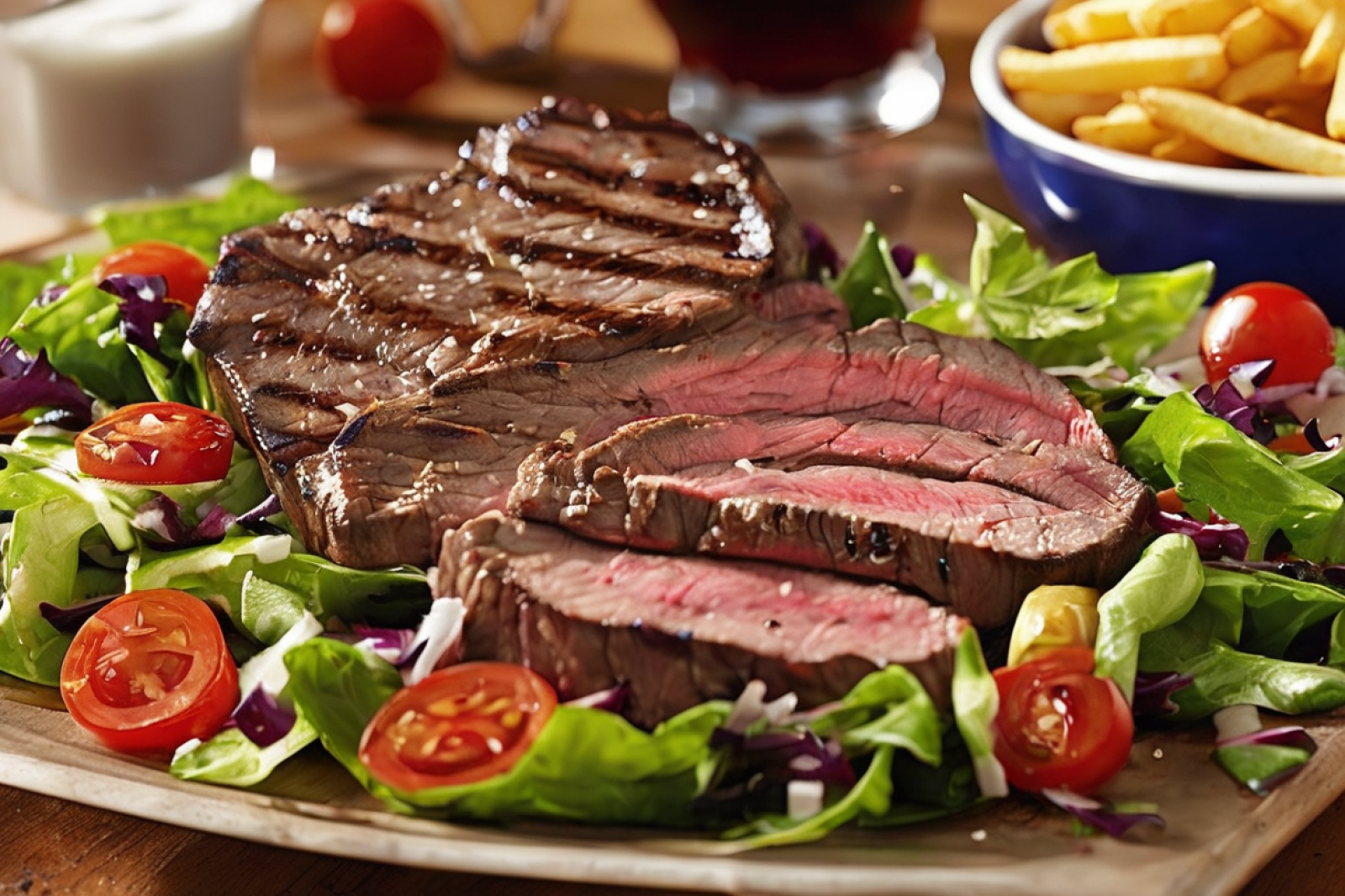 Grilled Sirloin Salad with Crispy Fries