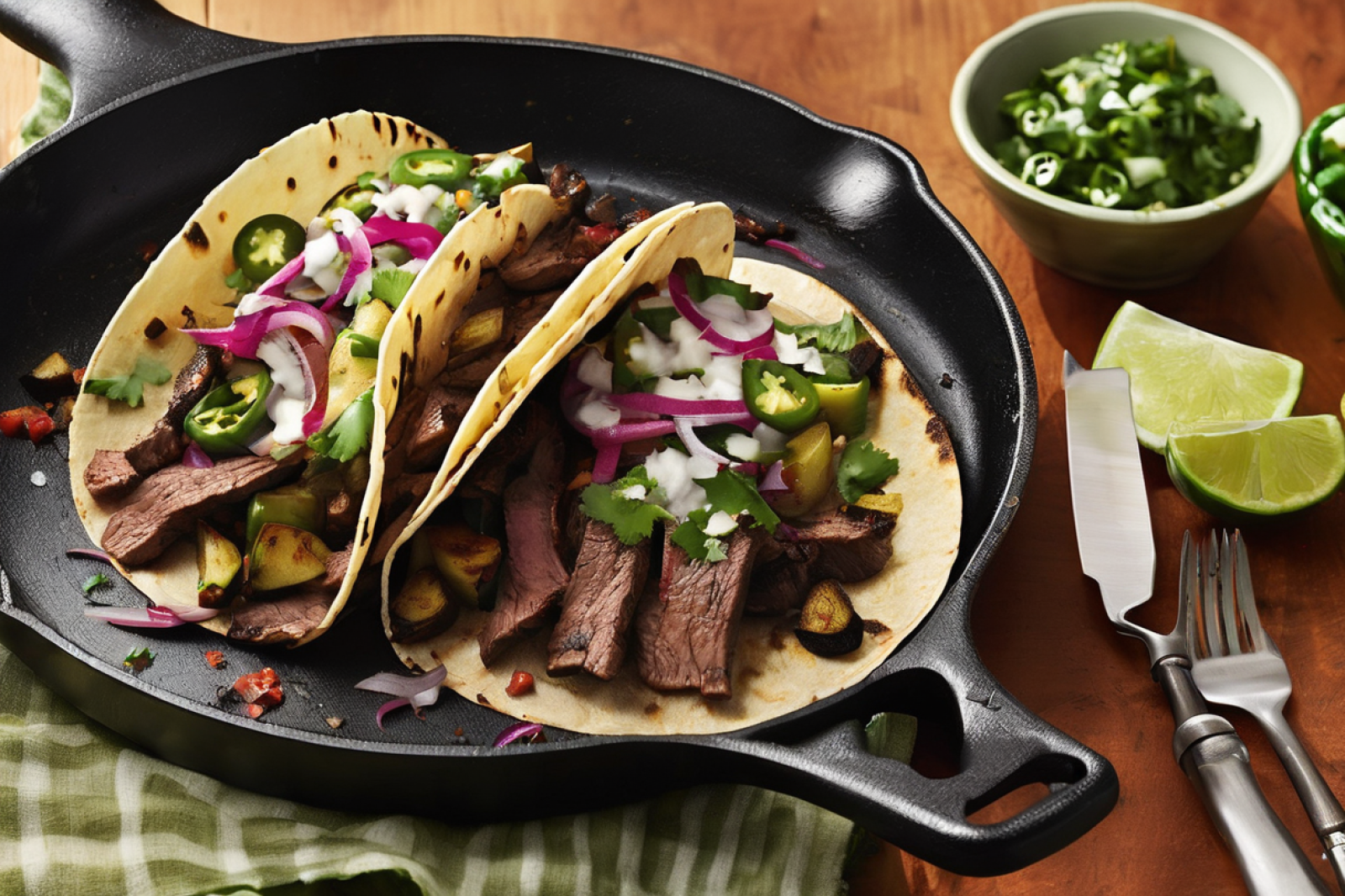 Zesty Poblano Steak Tacos with Crispy Potatoes