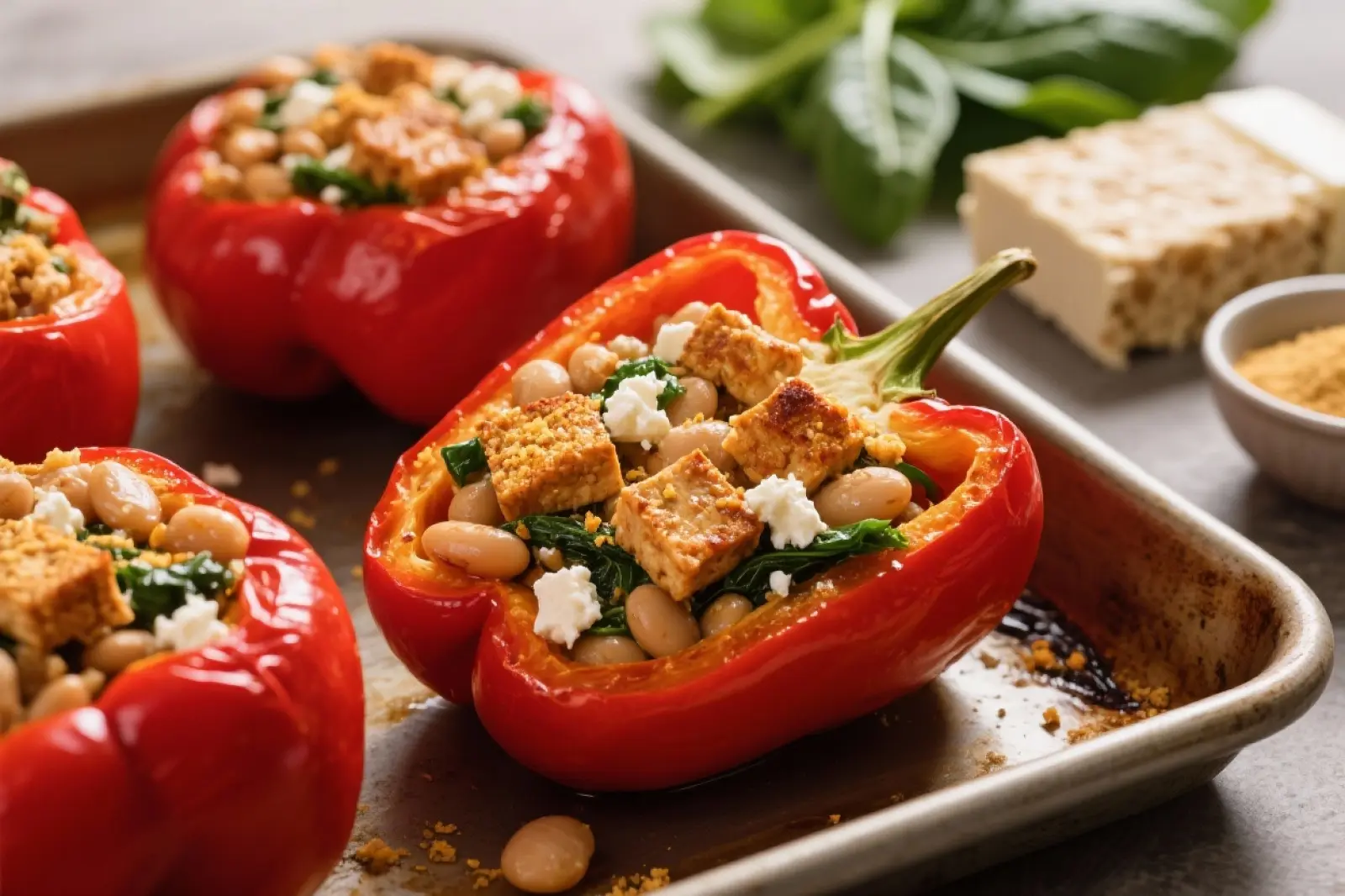 Zesty Tempeh and Bean Stuffed Peppers