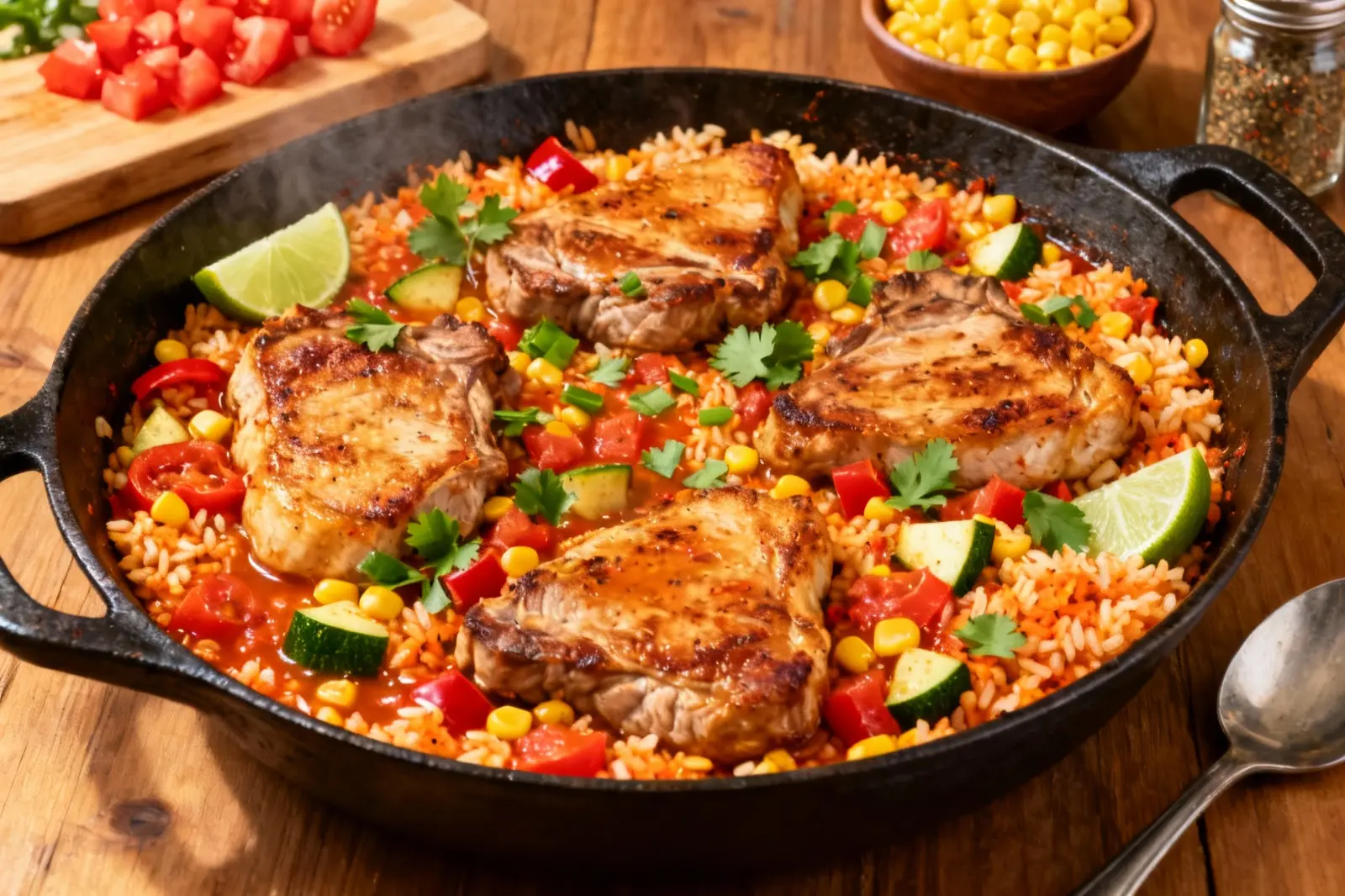 Zesty Tex-Mex Pork Chops with Savory Rice