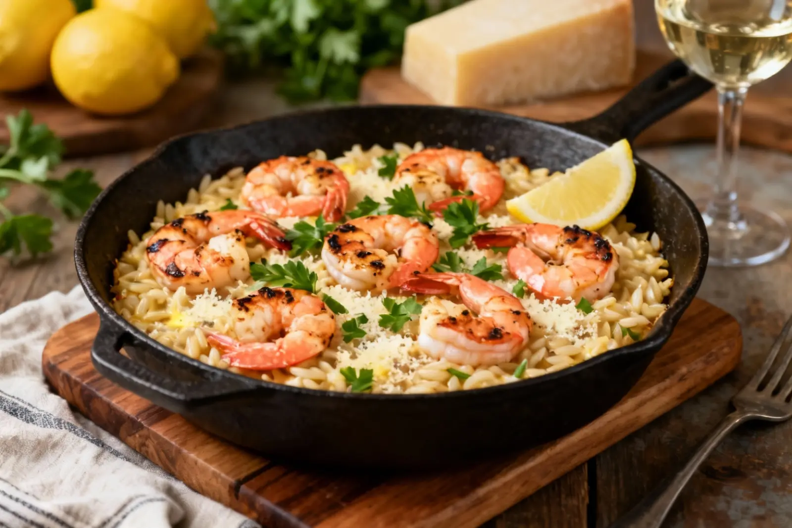 Creamy Shrimp and Orzo Bake