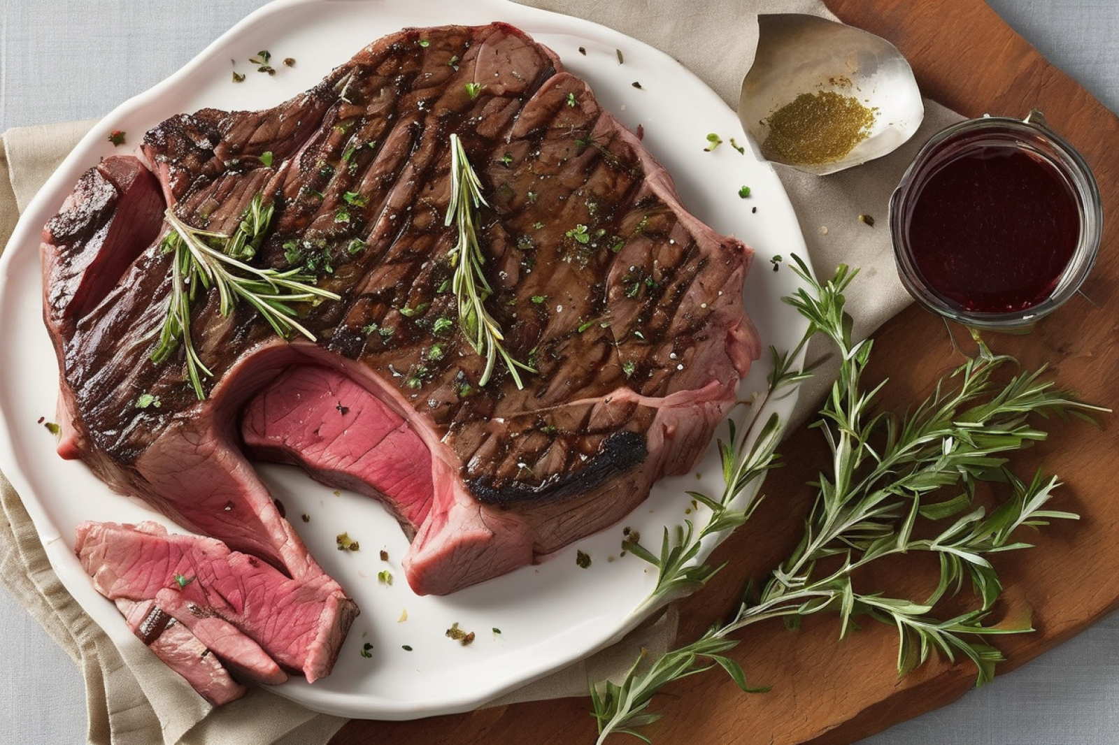 Thyme-Infused T-Bone Steaks with Savory Red Wine Reduction