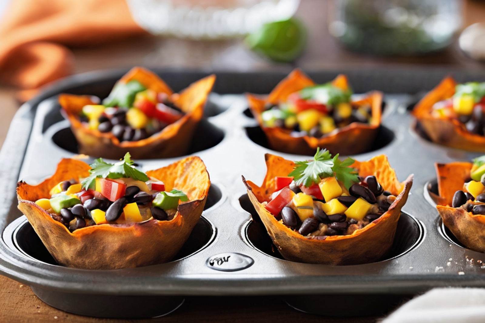 Savory Sweet Potato and Black Bean Taco Cups