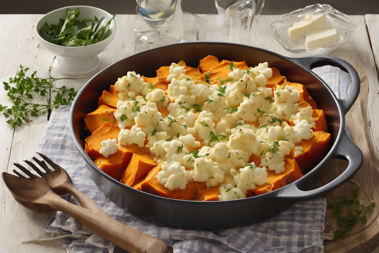 Savory Sweet Potato and Cauliflower Bake