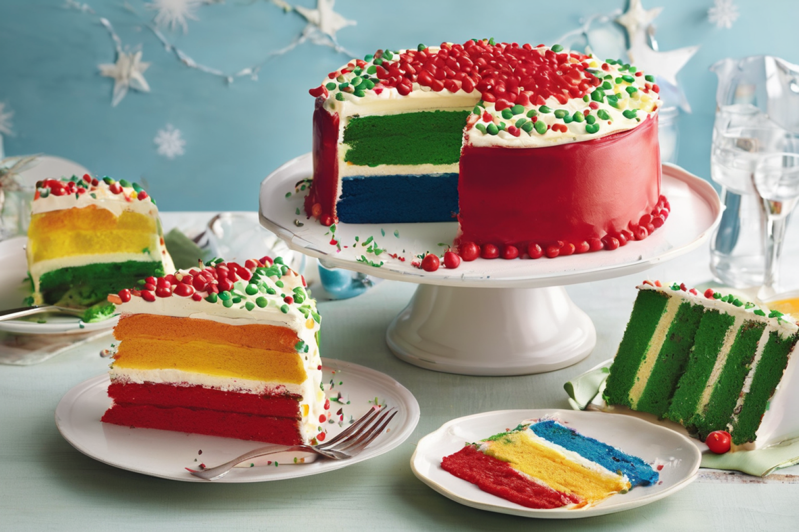 Festive Tri-Color Celebration Cake