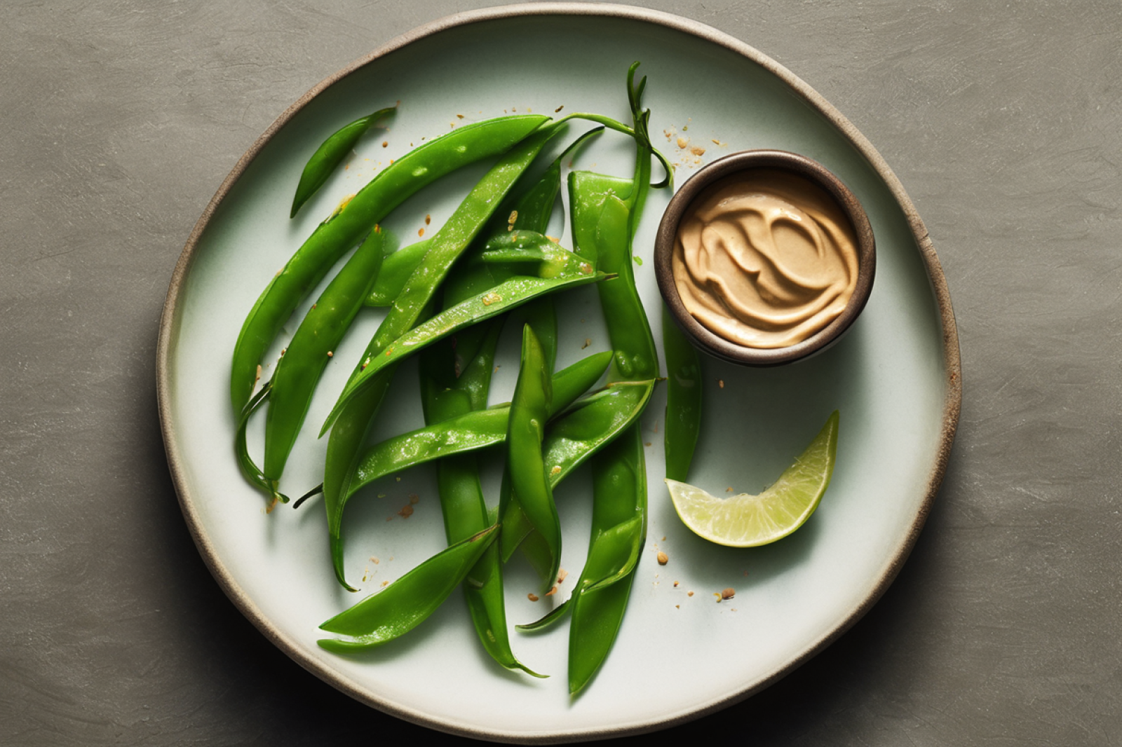Charred Sugar Snap Peas with Zesty Peanut Dip