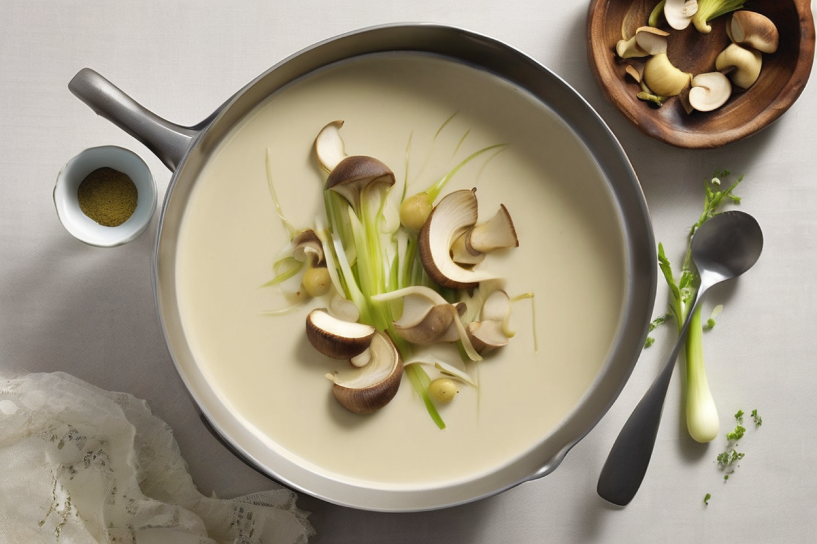 Velvety Sunchoke and Leek Bisque with Savory Mushroom Medley