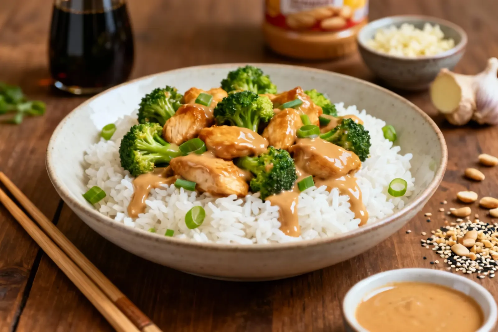 Peanut Chicken Stir-Fry with Rice