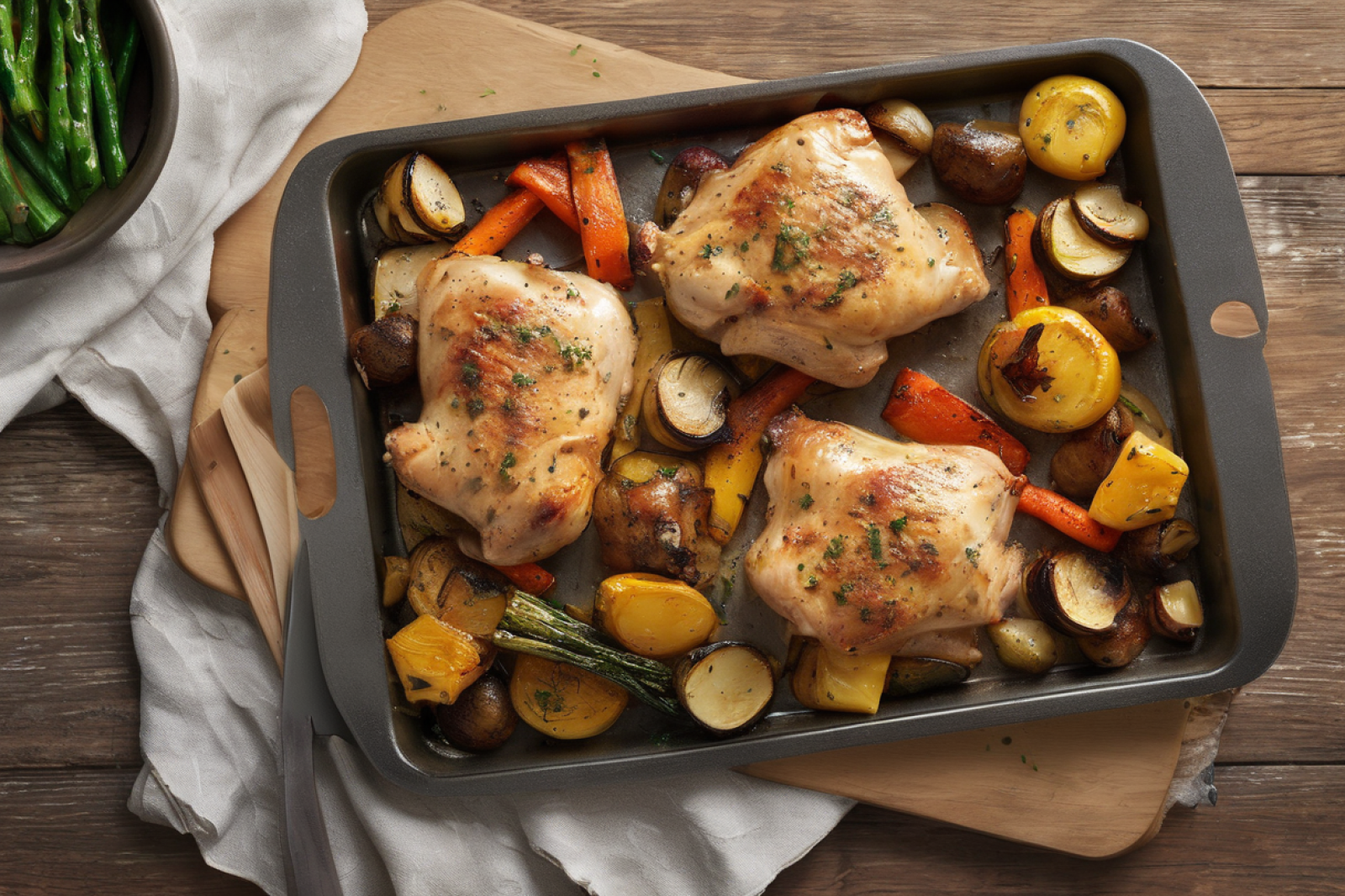 Cheesy Chicken Thighs with Roasted Vegetables