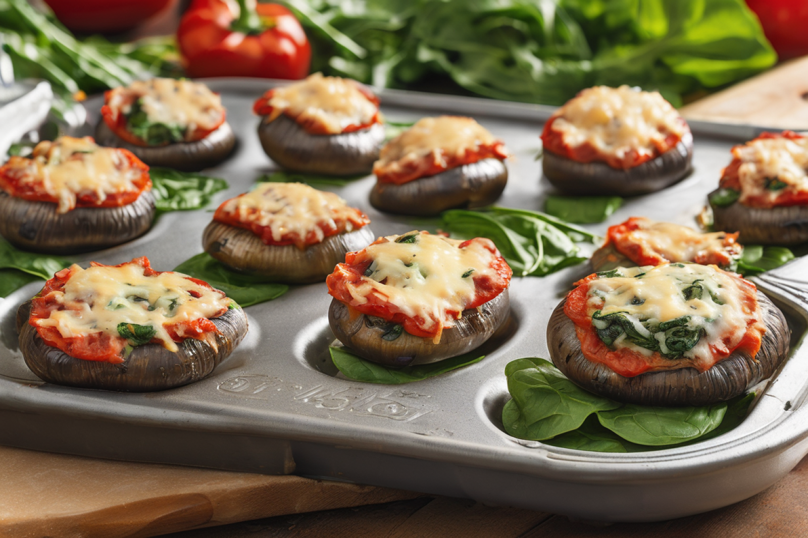 Cheesy Spinach and Pepperoni Stuffed Portobello Mushrooms