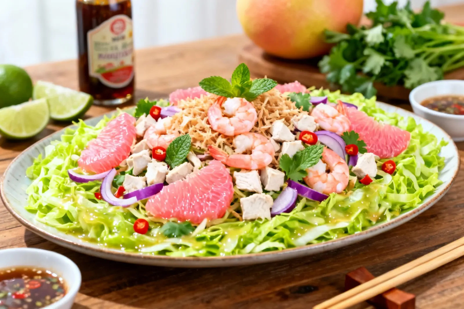 Tropical Shrimp and Chicken Salad with Grapefruit and Coconut
