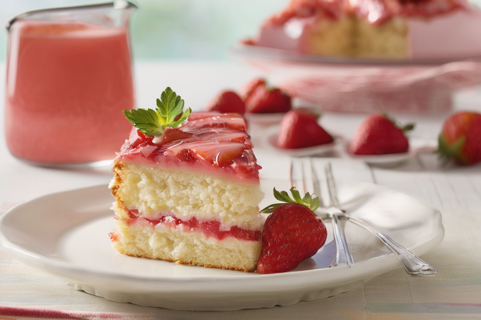 Strawberry Rhubarb Delight Cake