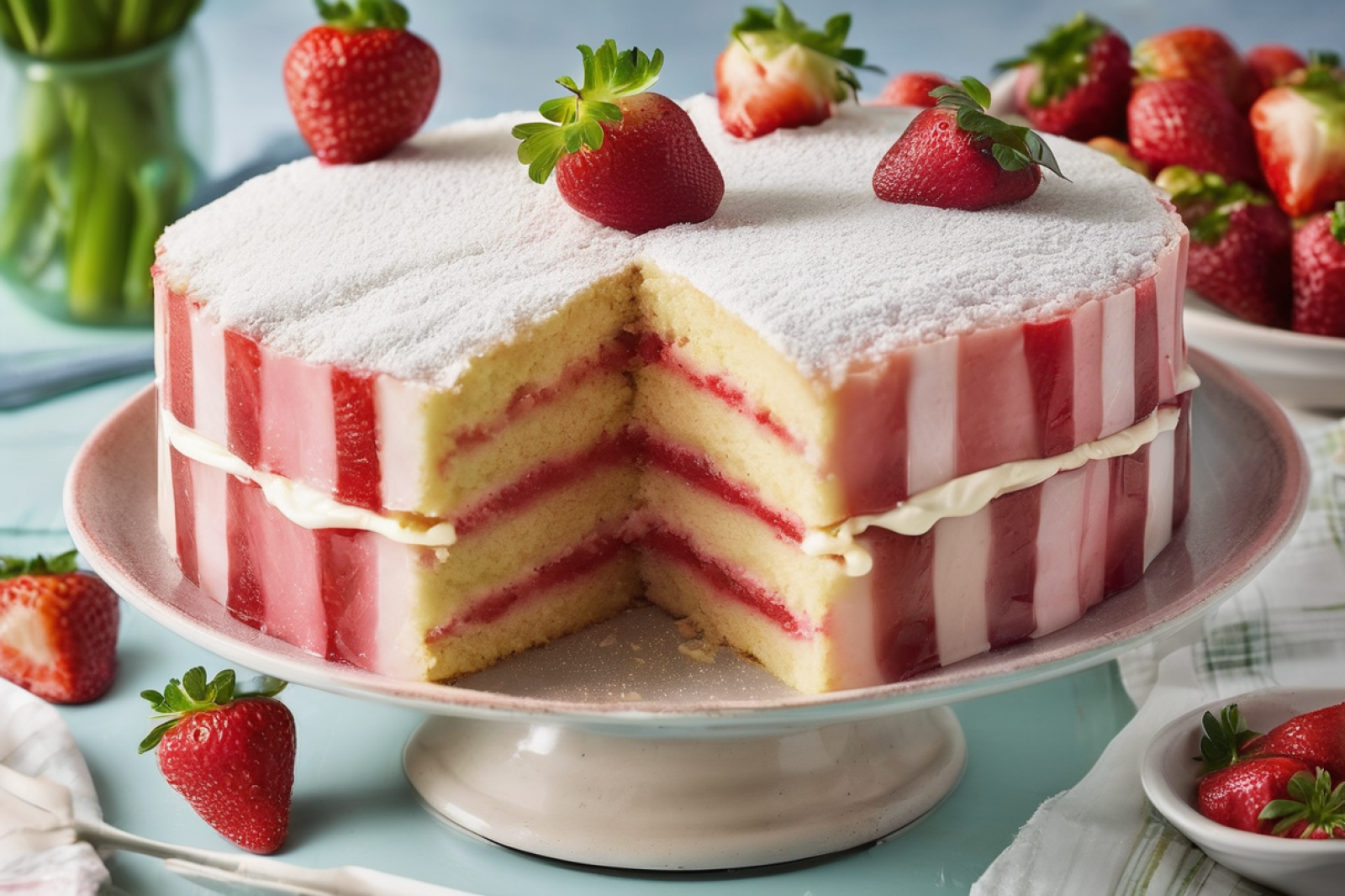 Rhubarb and Strawberry Layered Cake