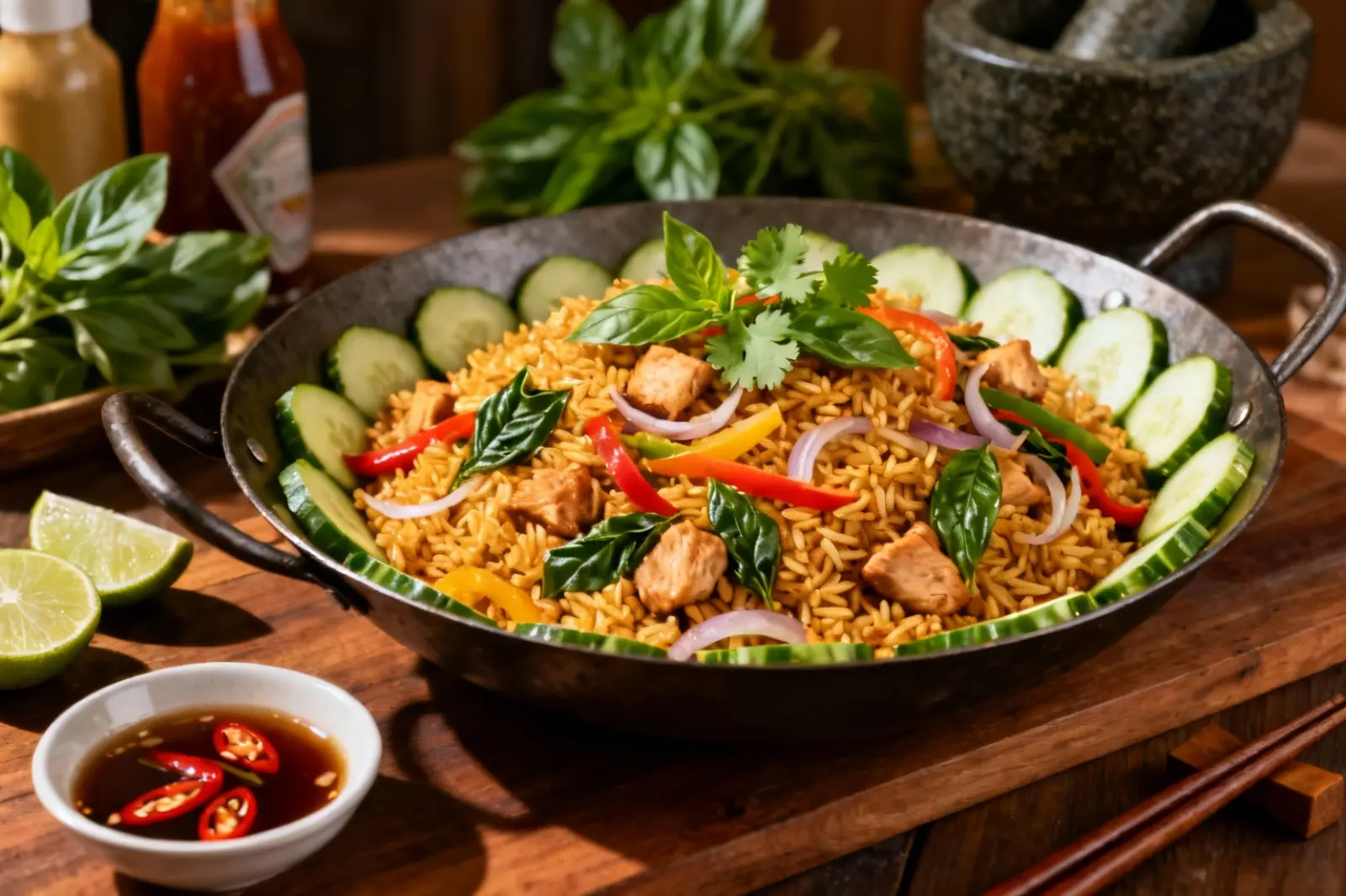 Spicy Basil Chicken Rice Stir-Fry