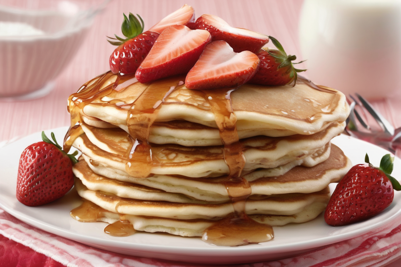 Fluffy Strawberry Vanilla Pancakes