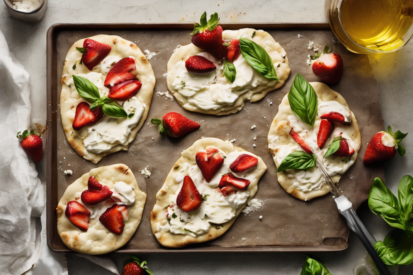 Crispy Strawberry-Basil Ricotta Flatbreads
