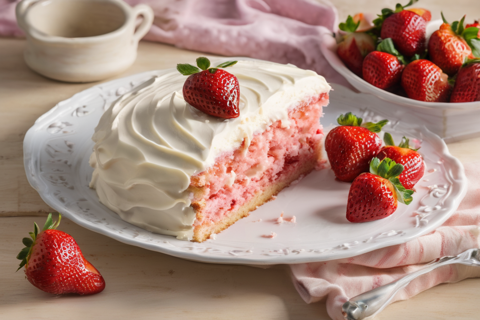 Zesty Strawberry Cake with Creamy Topping