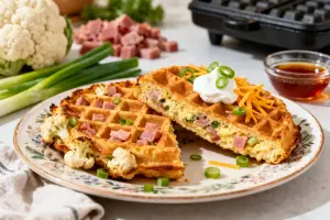 Savory Cauliflower Ham Waffles