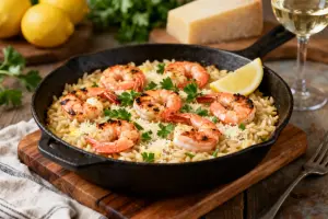 Creamy Shrimp and Orzo Bake