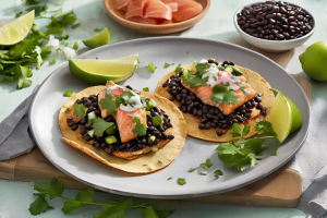 Crispy Salmon Tostadas with Black Bean Spread
